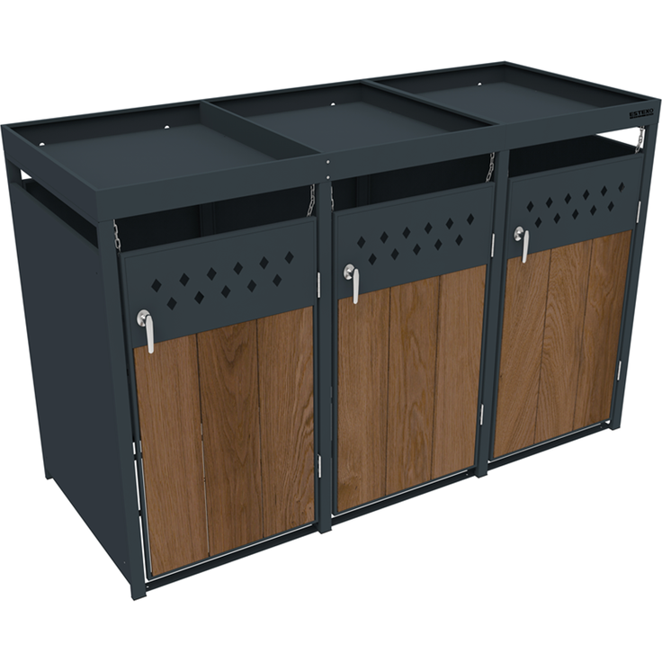 Mülltonnenbox Müllbox Mülltonnenverkleidung 3 Türen Box Pflanzdach Anthrazit – Bild 7