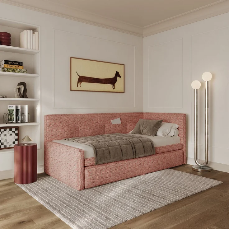 Selsey 'Nesmi' Polsterbett mit Bettkasten, Webstoff Rosa, 90x200 cm – Bild 2