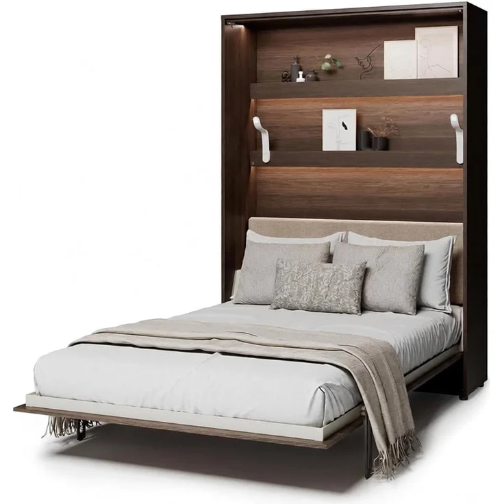 MEBLINI Elektrisches Schrankbett BC-36 - 140x200cm Vertikal - Dunin Eiche - Kopfteil Beige - Wandbett mit Lattenrost, Matratze und Kopfteil - Wandklappbett – Bild 1