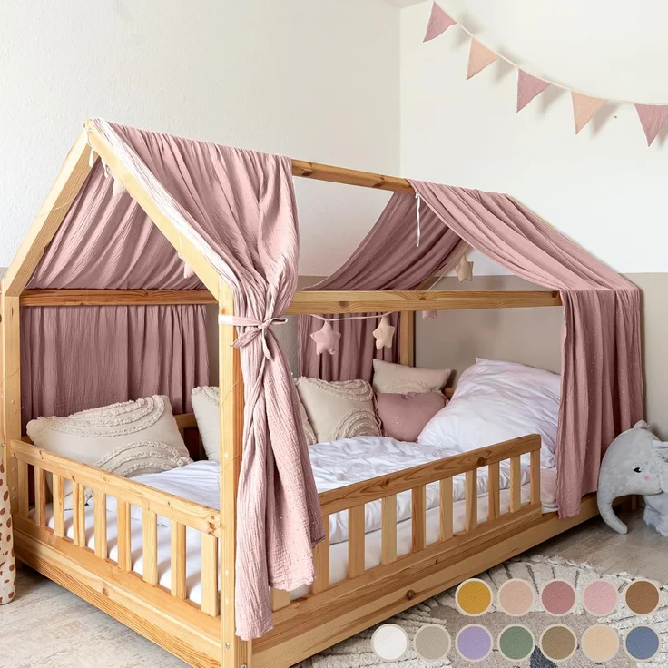 lilimaus Betthimmel Hausbetthimmel Baumwoll Musselin Betthimmel Kinder Hausbett 2er Set, Stilvolle Musselin-Deko für Kinderzimmer, ideal als Geschenkidee – Bild 1