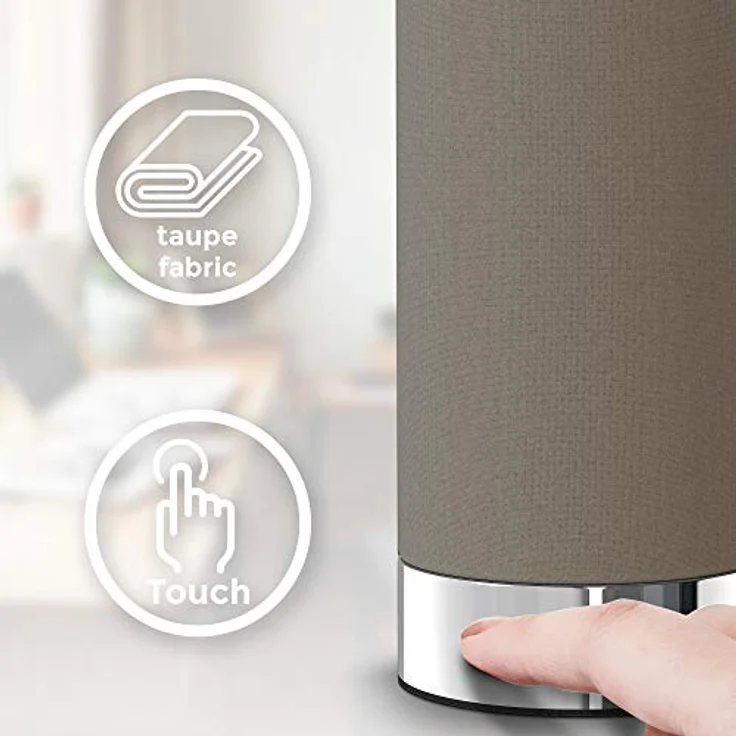 B.K.Licht Tischleuchte Tischlampe Stoff dimmbar E14 Chrom Taupe - BKL1438, ohne Leuchtmittel, Warmweiß / Neutralweiß / Kaltweiß - Abhängig vom Leuchtmittel, Touchfunktion Nachttischlampe Wohnzimmer Schlafzimmer – Bild 5