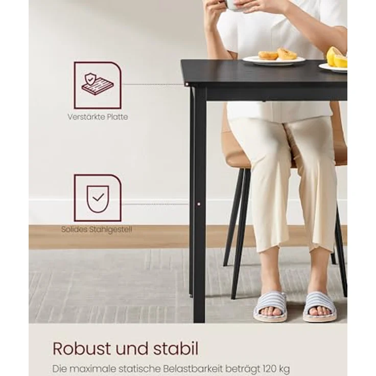 VASAGLE Esstisch, Küchentisch, 70 x 110 x 77 cm, Esszimmertisch für 4 Personen, Tisch Wohnzimmer, Schreibtisch, für Esszimmer, Küche, Industrie-Design, ebenholzschwarz-Mattschwarz KDT081B02 – Bild 6