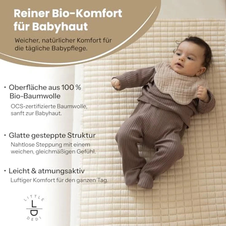 Little Dedi Plain Earth Ivory Wickelmatte 50 x 85 cm - OCS zertifizierte Bio-Baumwolle, neutrale beige Wickelunterlage - Minimalistisches Kinderzimmer, Nahtlos, Wendbar – Bild 2