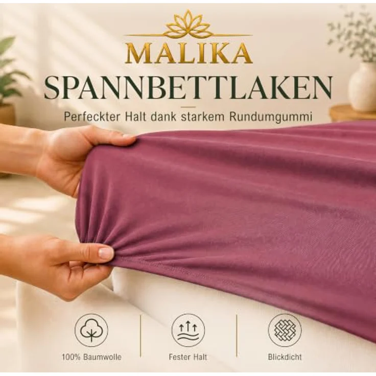 MALIKA® Spannbettlaken 120x200cm, Baumwolle Jersey mit faltenfreier Passform, Matratzenhöhe bis 28 cm, Oeko-Tex zertifiziert – Bild 4