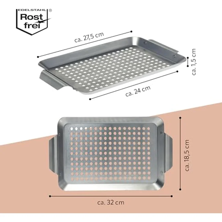 bremermann Grillplatte Grillplatte 32 x 1,5 x 18,5 cm Edelstahl Grillkorb Grillpfanne (1-St) – Bild 8