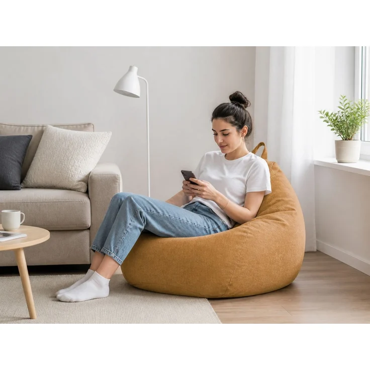 Sitzsack-Hülle ohne Füllmaterial, Braun, 80 x 90 cm, Stoffbezug für Innen- und Außenbereich – Bild 2