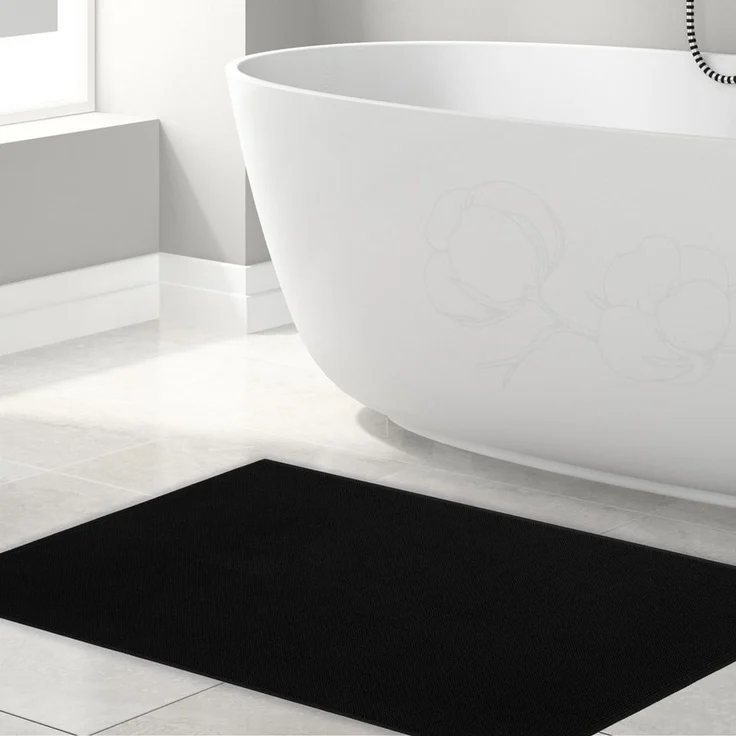 Hammetex 100% Baumwolle rutschfeste Badematte, 51x86 cm Große Badvorleger für Badezimmer, Saugfähig Schnelltrocknend Waschbar Bad Fußmatten, Schwarz – Bild 1