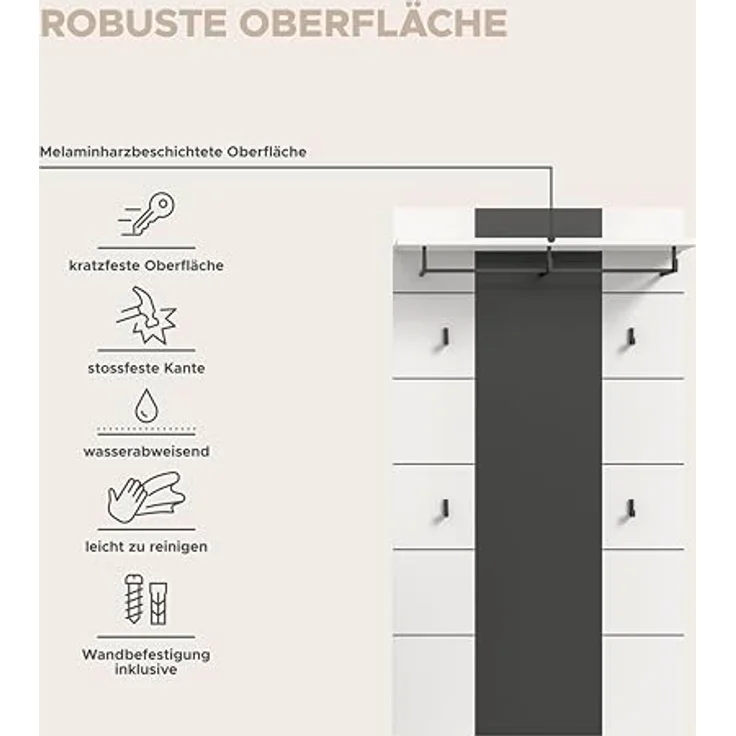 xonox. home - Paneel Canu 80 x 145 x 29 cm in Basalt grau und weiß Nb. - Wandpaneel Wandboard Wandgarderobe Garderobenwand Garderobenpaneel Flurpaneel - modern & stilvoll – Bild 8