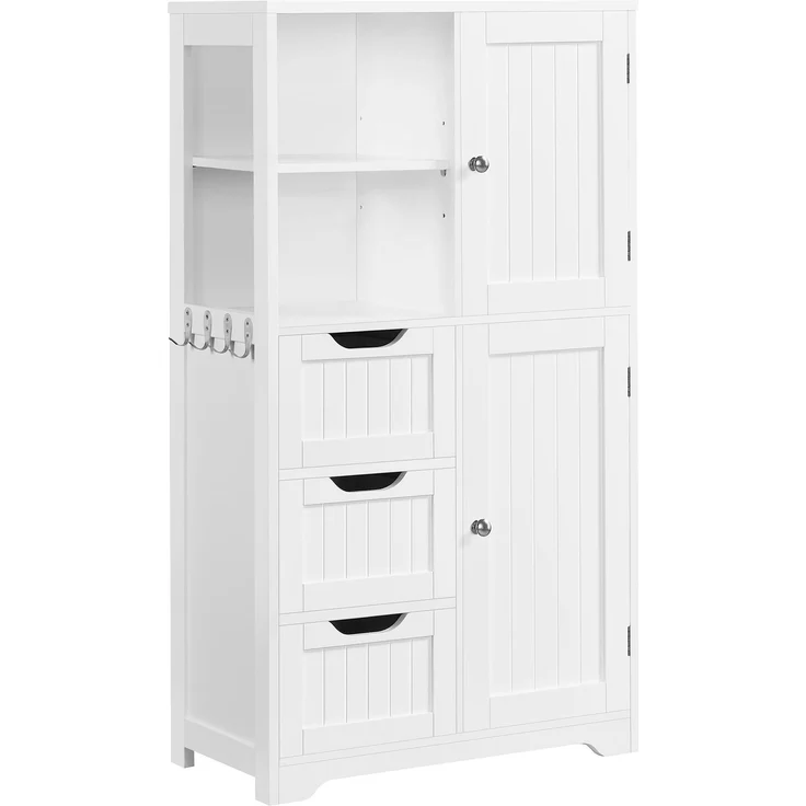 Yaheetech Badezimmerschrank Badkommode Unterschrank Badschrank mit Schubladen & Ablagefächer & Haken & Schränke Bodenschrank Baderegal mit Höhenverstellbarem Einlegeboden, 60 x 30 x 107 cm