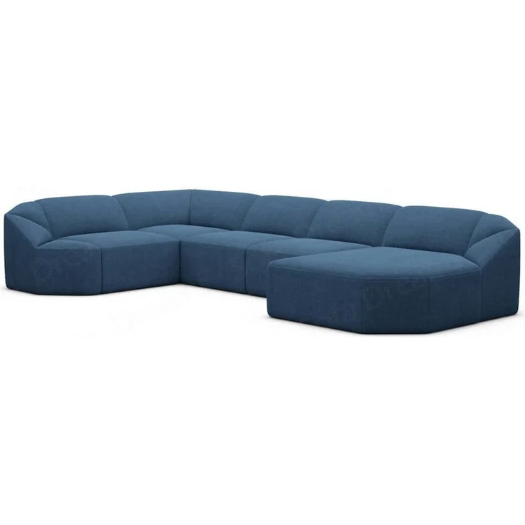 Wohnlandschaft Cabrera U-Form - Strukturstoff - Blau - Rechts – Bild 1