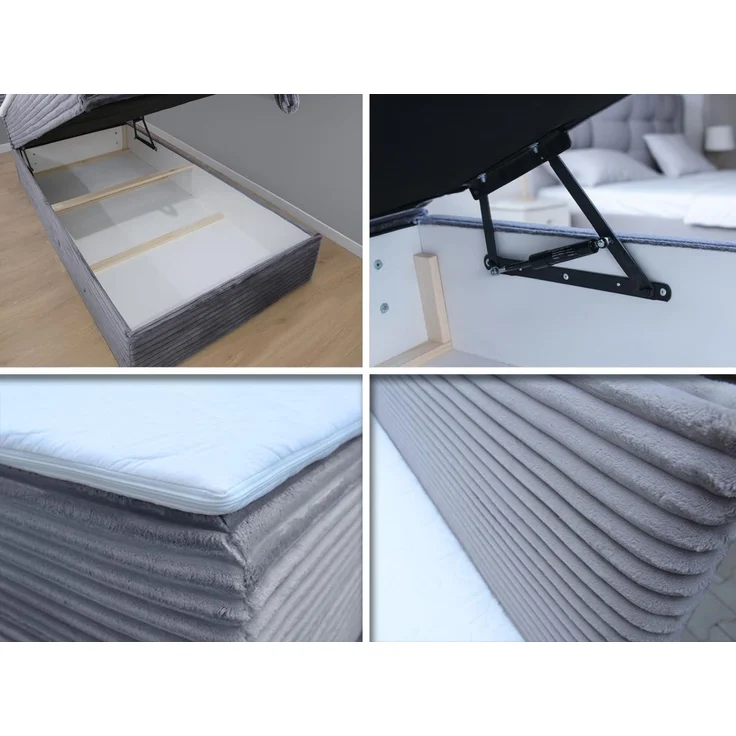 Boxspringbett Mollo Mini mit Bettkasten und Matratzentopper - Einzelbett mit Bonell-Matratze und Topper, Polsterbett in weichem Cordstoff, Bett, Schlafzimmer (Grün (Tilia 39), 120 x 200 cm) – Bild 5