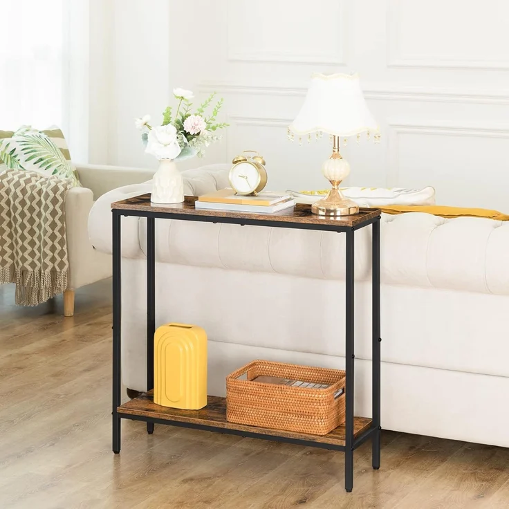 HOOBRO Schmal Konsolentisch mit Ablage, 75 x 22 x 75 cm Beistelltisch, Flurtisch, Kleiner Ausstellungstisch, Sofatisch für kleinen Raum, für Eingang, Flur, Dunkelbraun-Schwarz EBF22XG01 – Bild 9