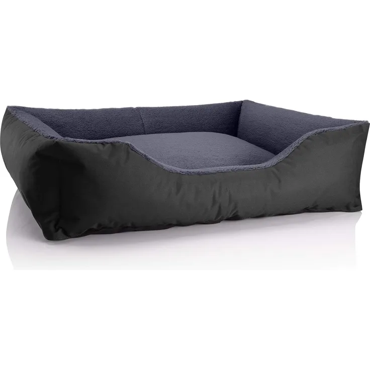 BedDog Hundebett TEDDY, Hundesofa aus Cordura und Microfaser-Velours, waschbares Hundebett mit Rand, Hundekissen vier-eckig (XL) ca. 100x85x23cm, THE-ROCK (schwarz/grau)