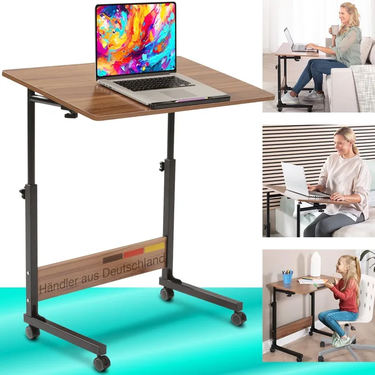 aktivshop Beistelltisch Holz & weiß, mit Rollen, 47,5x80cm, höhenverstellbar 65,5 bis 90cm