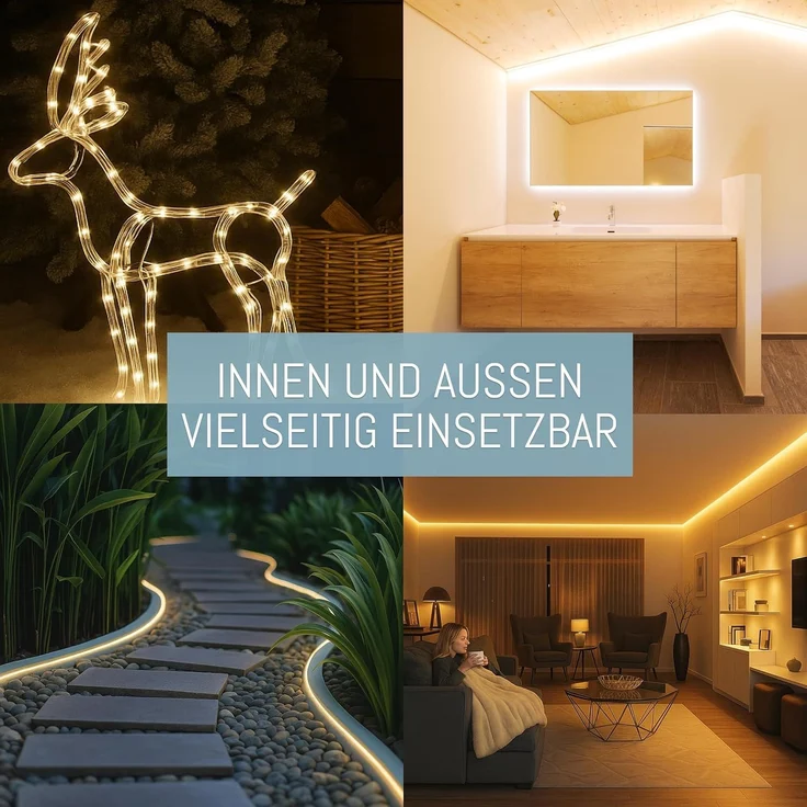 COZY HOME LED-Lichterkette Schlauch LED Stecker & Solar -, 200 LED I 8 Modi & Timer I 12m I Lichtschlauch I Outdoor – Bild 3