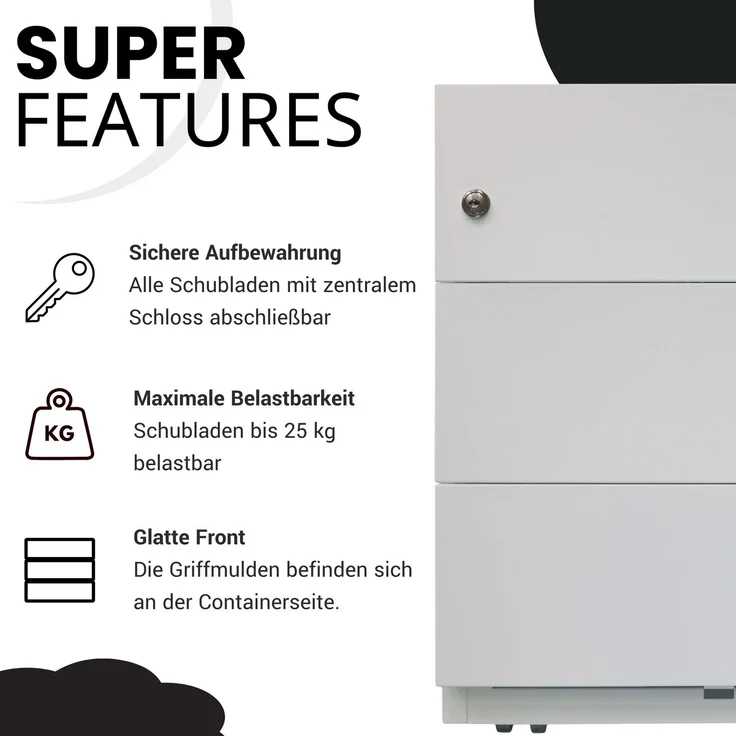 BISLEY Note Rollcontainer mit 3 Schüben aus Metall abschließbar in anthrazit - Bürocontainer mit Schloss für DIN A4 Dokumente, Kleinteile & Büromaterial, Container für Büro & Homeoffice auf Rollen, NWA59M7SSS-634 – Bild 2
