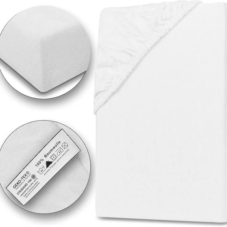 Jersey Spannbettlaken 140-160x200 100% Baumwolle weich bügelfrei komfort Weiss – Bild 1