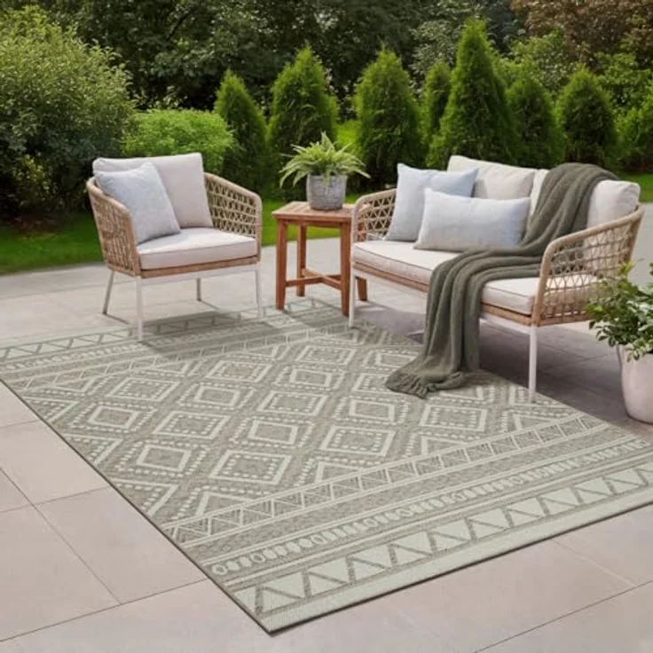 the carpet Calgary - robuster Outdoor Teppich, modernes Design, Wetterfest & UV-beständig, für Balkon, Terrasse und Wintergarten, auch für Küche oder Esszimmer geeignet, Beige, 80x150 cm – Bild 2