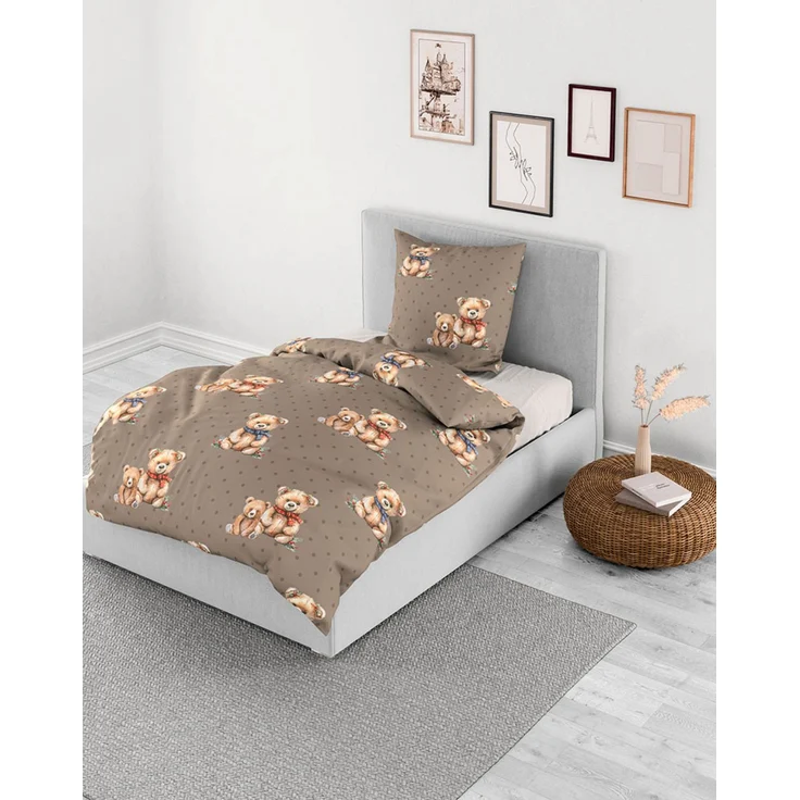 Dormabell Mako-Satin Bettwäsche 155x220 Teddy Bären Punkte braun 4212-80 – Bild 2