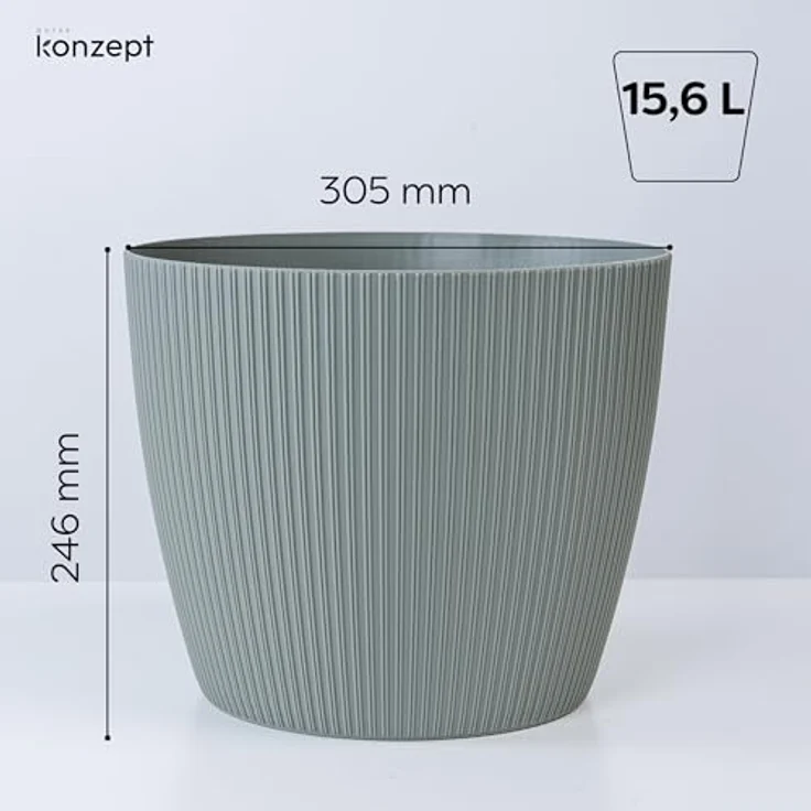 KONZEPT Blumentopf groß, gerillte Struktur 26/30cm, Übertöpfe für Zimmerpflanzen, aus Kunststoff ideal für Wohnzimmer, Küche und Balkon – Bild 5