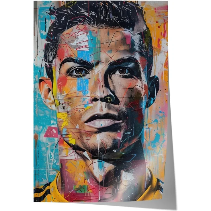 Street Art Fußball Legende Ronaldo · Pop Art Wandbild · Modernes Graffiti Poster ohne Rahmen - 70 x 100cm