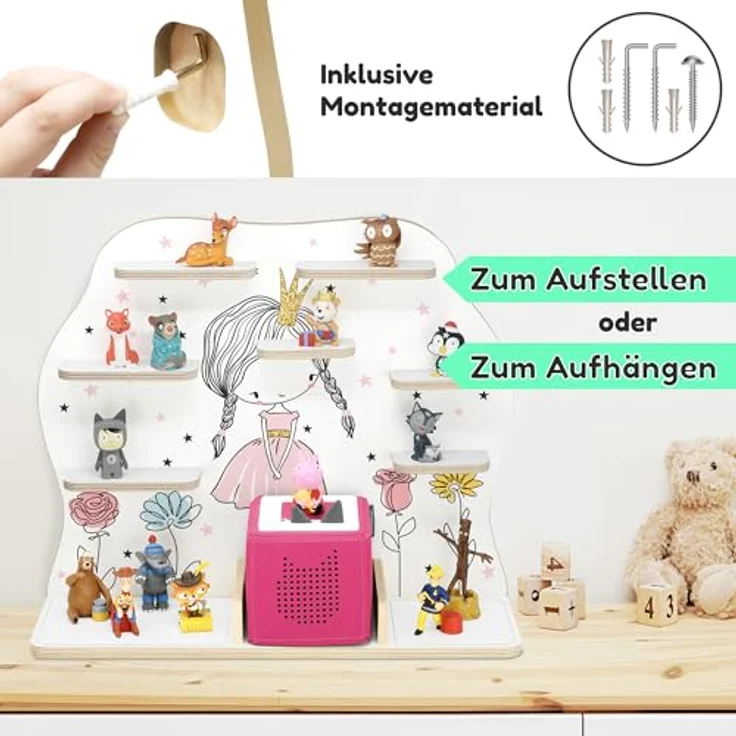 stadtecken Kinder Regal für Musikbox I Geeignet für die Toniebox und ca. 50 Tonies I Perfekte Aufbewahrung für Kinderzimmer I zum Aufstellen oder Aufhängen (Blumenprinzessin, Groß) – Bild 7