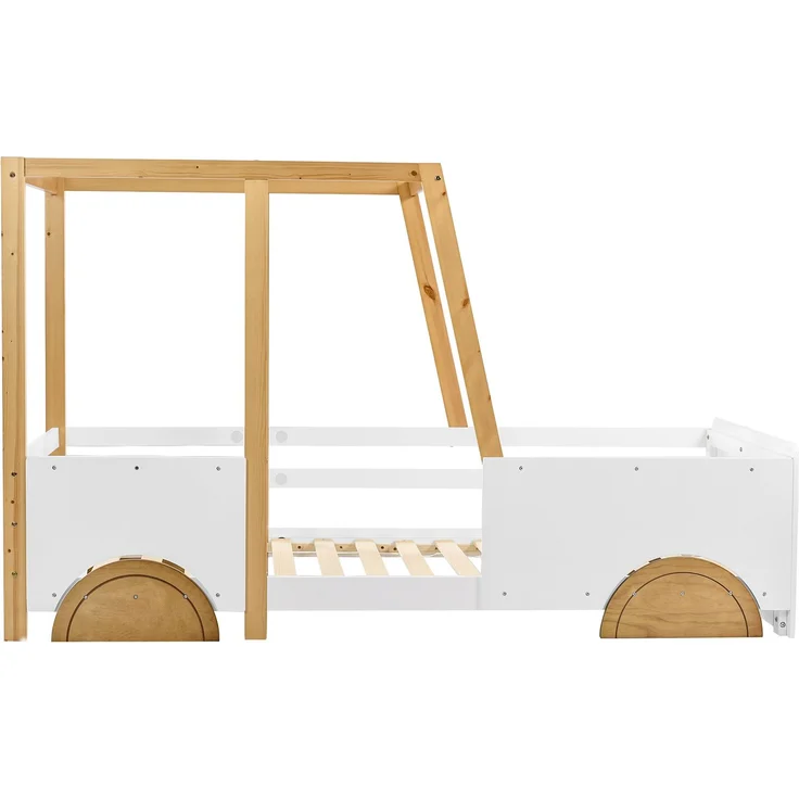 Kinderbett Auto-Design aus Holz mit Seitenschutz, stabilem Rahmen, dekorativem Kopfteil, spielerischem Look – Bild 7