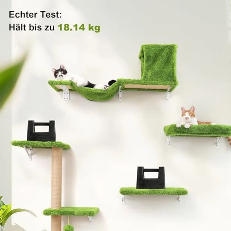 FUKUMARU Kletterwand Katzen Set, 10-teilig Katzen Kletterwand Set, aus robuster Multiplexplatte，Hängematte Katze mit Katzenhaus, Katzenbrücke, Katzenbaum, Katzentreppe bis zu 18 kg, grün – Bild 5