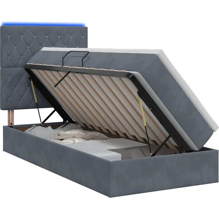 vidaXL LED-Speicherbett mit Matratze Dunkelgrau 90 x 190 cm Samt 3460039 – Bild 2