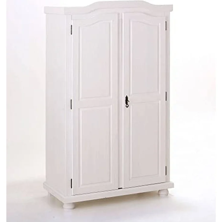 Dmora Zweitüriger Kleiderschrank mit wasserlackierten Regalen aus massivem Kiefernholz, Farbe Weiß, 104 x 180 x 56 cm. – Bild 5