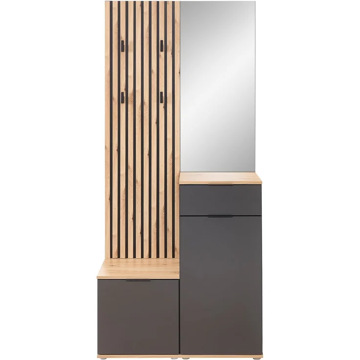 Kompaktgarderobe >Simple< anthrazit / Eiche Artisan - 88x195x35cm (BxHxT) – Bild 7