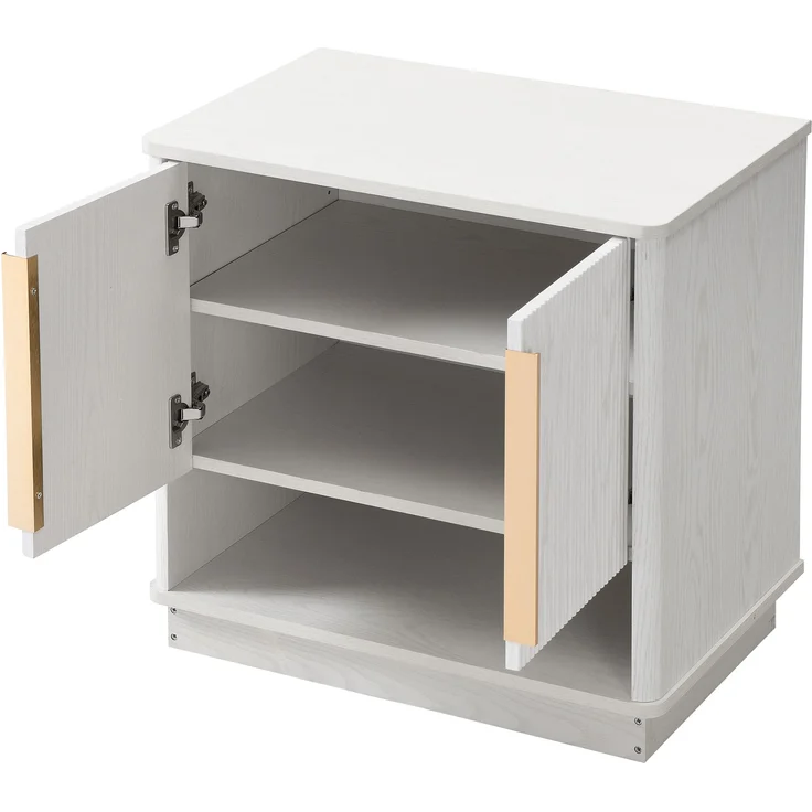Schuhschrank weiß Holzoptik, 60x40x61 cm, mit 2 Türen & offenem Fach, goldene Griffe – Bild 8
