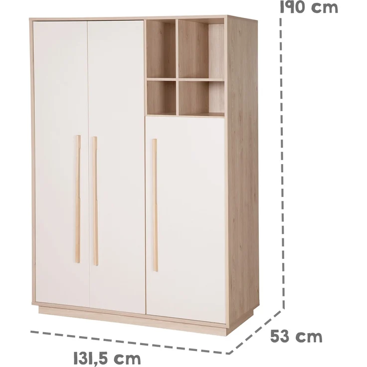 roba Kinderkleiderschrank Elva 3-türig mit offenen Fächern - Babyzimmer Schrank mit 2 Kleiderstangen & Einlegeböden - Schrank mit Soft-Close-Türen - Cashmere / Virginia Chestnut – Bild 7