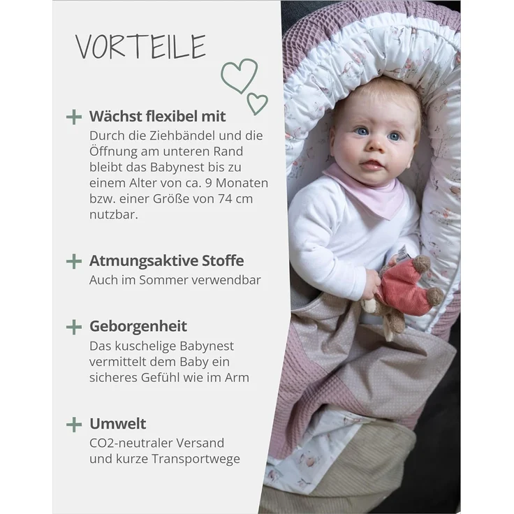 ULLENBOOM Babynest - 100% OEKO-TEX Materialien & Made in EU, Märchenwald - Babynestchen Neugeborene aus kuscheliger Baumwolle, Ideal als Reisebett & Kuschelnest geeignet – Bild 6