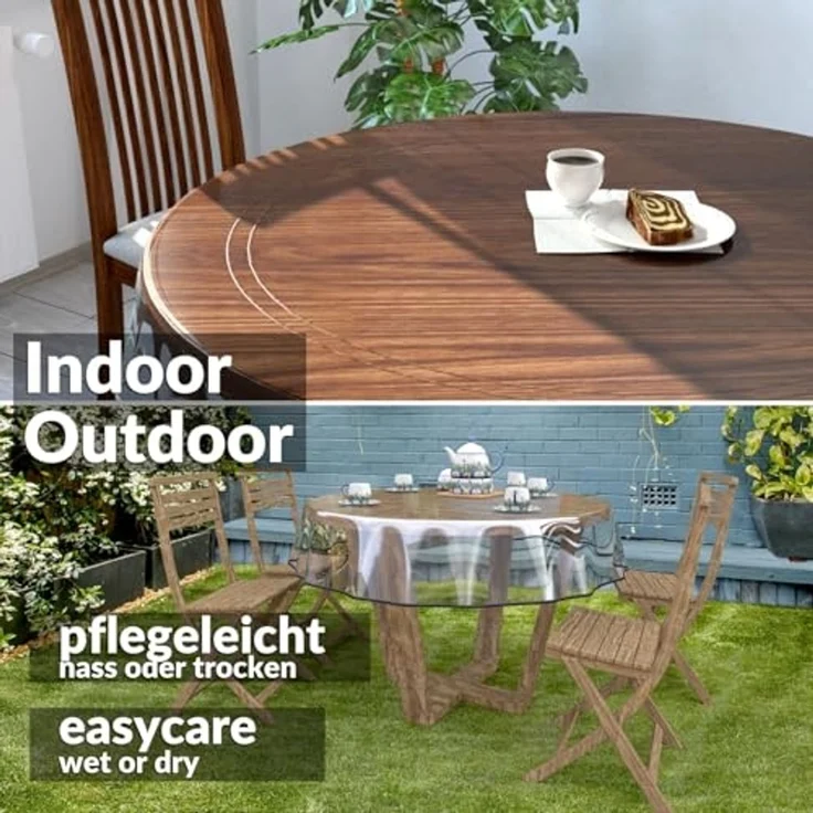 ANRO Tischdecke KLARA abwaschbar Tischfolie transparent Gartentischdecke 0,3mm (Einzelstück 1-tlg), wasserabweisend Durchsichtig Transparent Rund 100cm – Bild 5