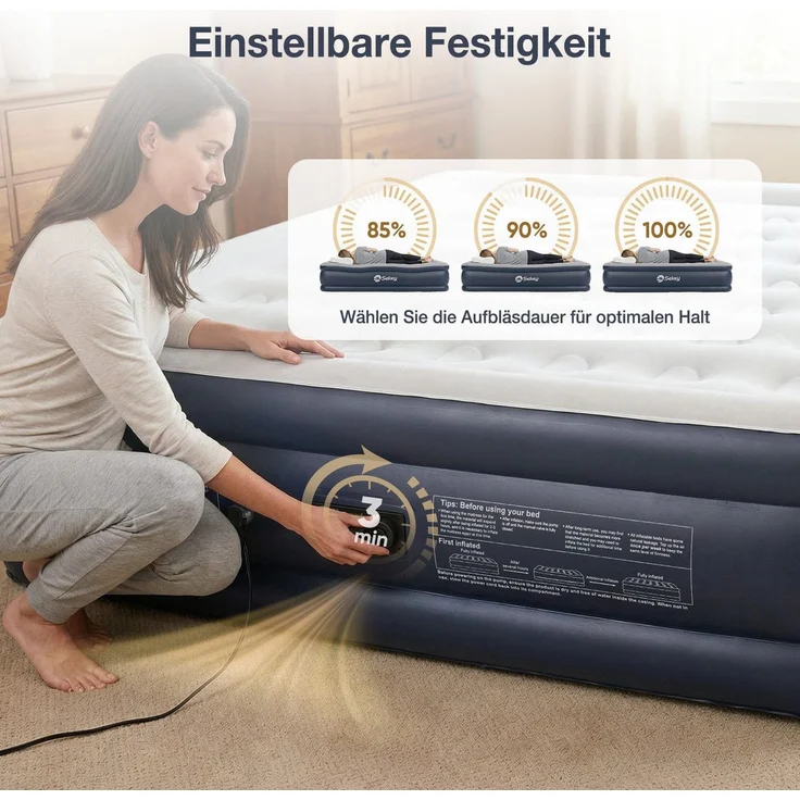 Sekey Luftbett mit integrierter Luftpumpe, Luftmatratze selbstaufblasend Camping, 203 x 183 x 51 cm, blau / grau – Bild 3