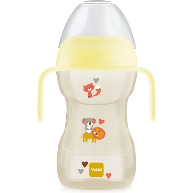 MAM Fun to Drink Cup Kinderbecher 270 ml, Babyflasche Wasser und Milch für Babys 8+ Monate mit auslaufsicherem Ausguss und Ventil für freien Durchfluss, Babyflasche mit praktischen rutschfesten
