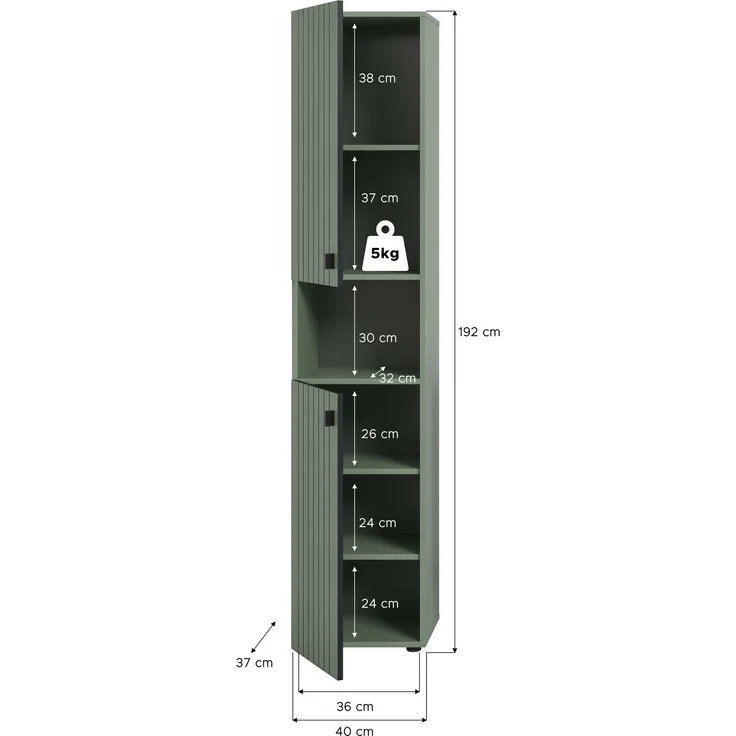 Garderobenschrank (B/H/T: 40x192x37 cm) in Smoke Green Nachbildung – Bild 4