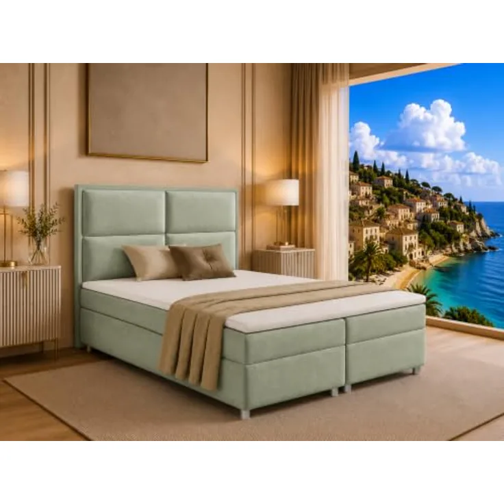 Best For Home Boxbett Trinity K-11, Mintgrün, Boxspringbett mit Bettkasten, 180x200 cm, Höhe ca. 18 cm
