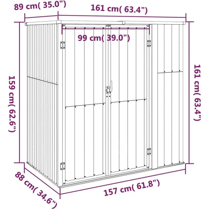 vidaXL Gerätehaus Braun 161x89x161 cm Verzinkter Stahl 316212 – Bild 7