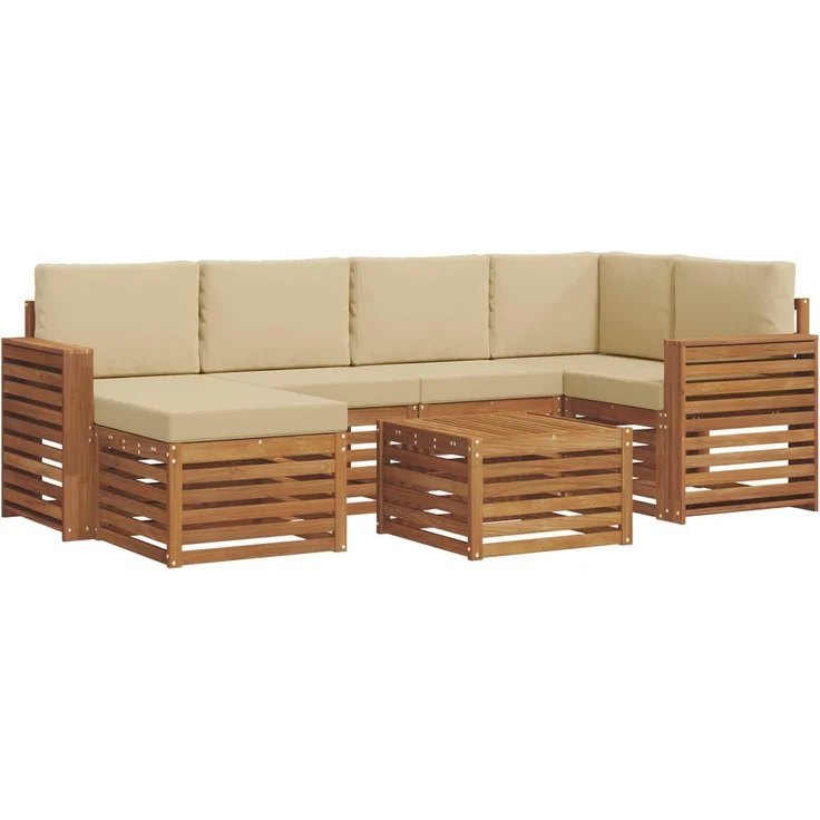 vidaXL Outdoor-Sofagarnitur 7 stk. 5-Sitzer Natur und Beige 3375138 – Bild 2