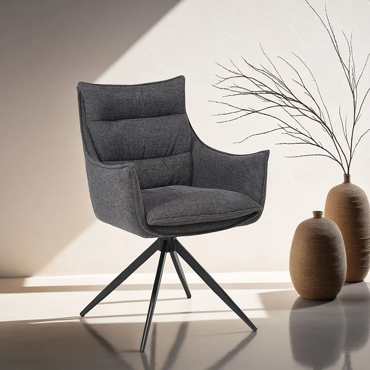 Esszimmerstühle Drehbar Set 2 Stühle für den Esstisch Drehstuhl mit Armlehne Stoff Anthrazit Polsterstühle Sessel Modern – Bild 2