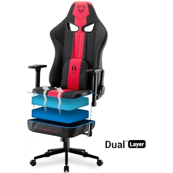 Diablo Chairs X-Player 2.0 Gaming-Stuhl ergonomischer Drehstuhl mit Höhenverstellung Memory Foam-Kopfstütze Lendenwirbelkissen Tilttech-System 58 x 35,5 x 117 cm Größe S Purpur-Anthrazit – Bild 8