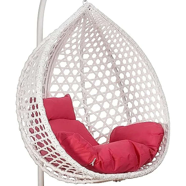 Luxus Hängesessel Style XXL Rattan Korb und Gestell Weiss mit Relaxkissen Pink – Bild 6
