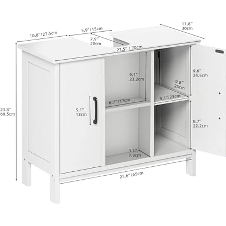 YITAHOME Waschbeckenunterschrank, Standwaschbecken Schrank mit 2 Türen, Waschtisch mit Ablage, Waschbeckenunterschrank mit U-Ausschnitt, Weiß – Bild 3