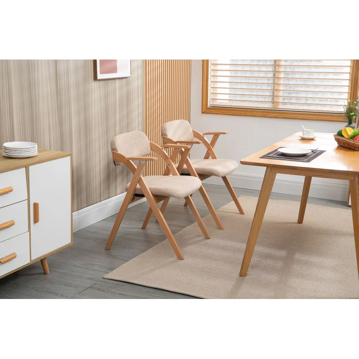 HOMEFUN Klappstühle mit Armlehnen, stapelbare Holzstühle mit gepolsterten Sitzen, 2er-Set, ideal für Gäste, Küche, Büro, Hochzeiten und Partys, Khaki, 52,5 x 60 x 79 cm, YOUDENOVA – Bild 5