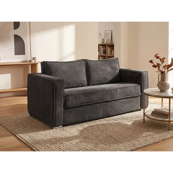 Vente-unique - LORETO Sofa SamtStoff Grau - B 223 cm95 cm x H 90 cm x L 195 cm