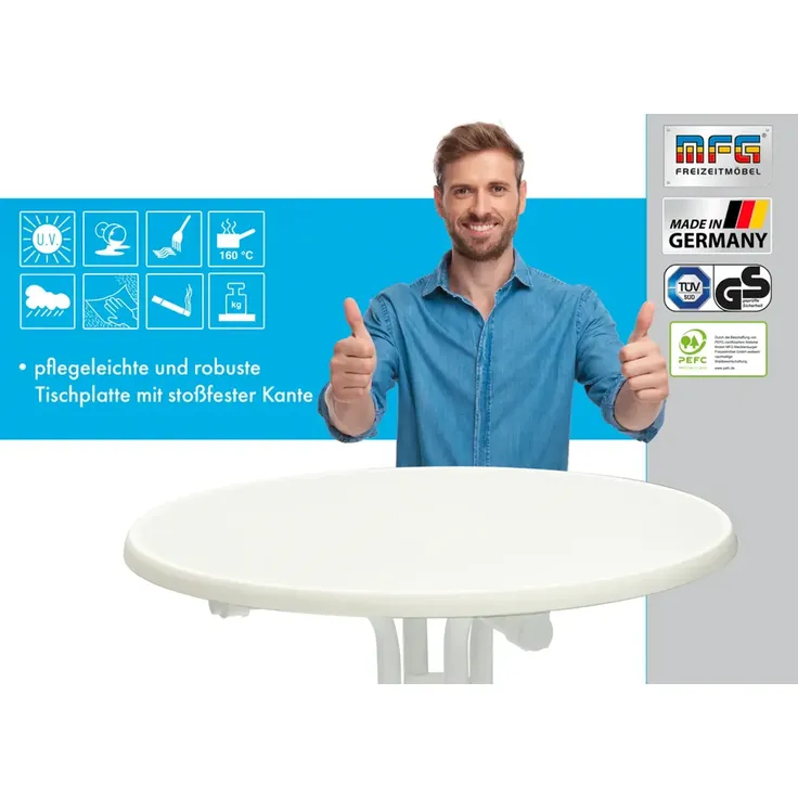 MFG Stehtisch klappbar mit wetterfester Melamin-Platte, MDF/Stahlrohr weiß, 110 x 80 cm – Bild 6