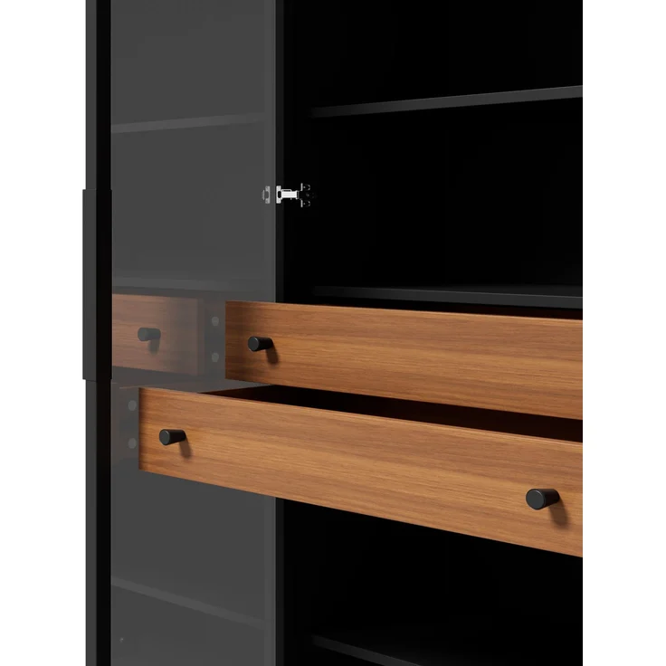 ZUBALIYA Vitrine, mit Schubladen, mit Stauraum, mit LED-Beleuchtung, mit App-Steuerung, H 170 × T 36 × B 70 cm, Schwarz, MDF / Spanplatte – Bild 16