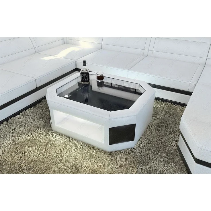 Sofa Dreams - Design Wohnzimmertisch Prato – Mit LED Beleuchtung - Kunstleder - Weiß-Schwarz – Bild 2
